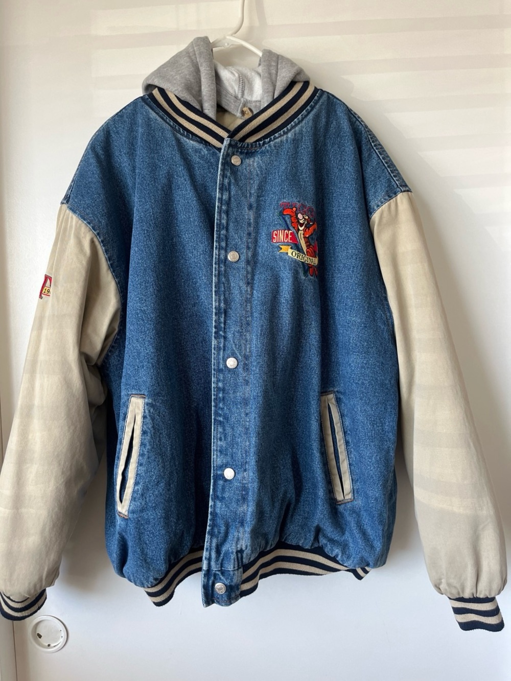 Men’s Disney Denim & Cream Hooded Varsity Jacket